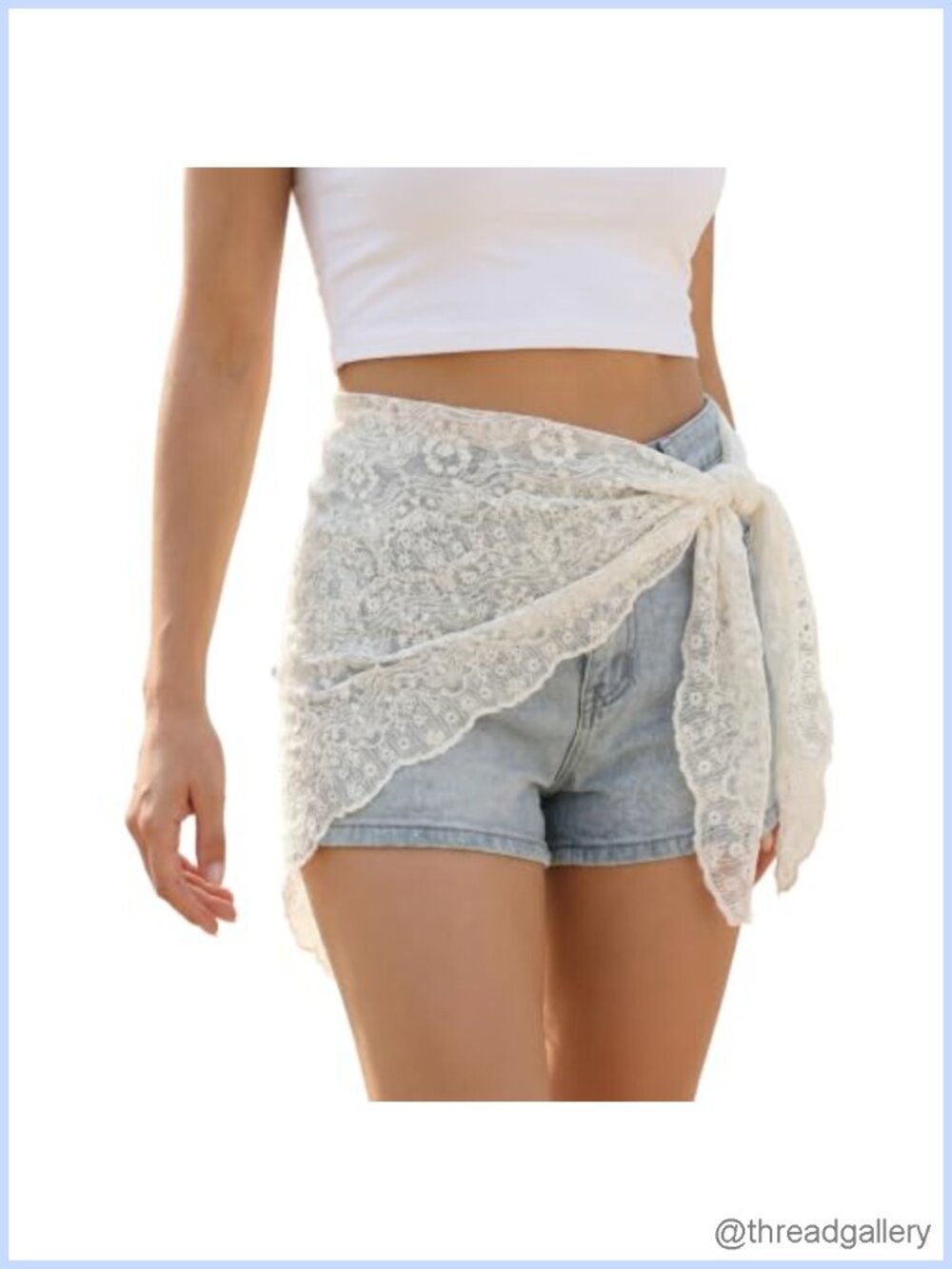 Women Lace Waist Scarf Sheer Asymmetrical Wrap Skirt Overskirt